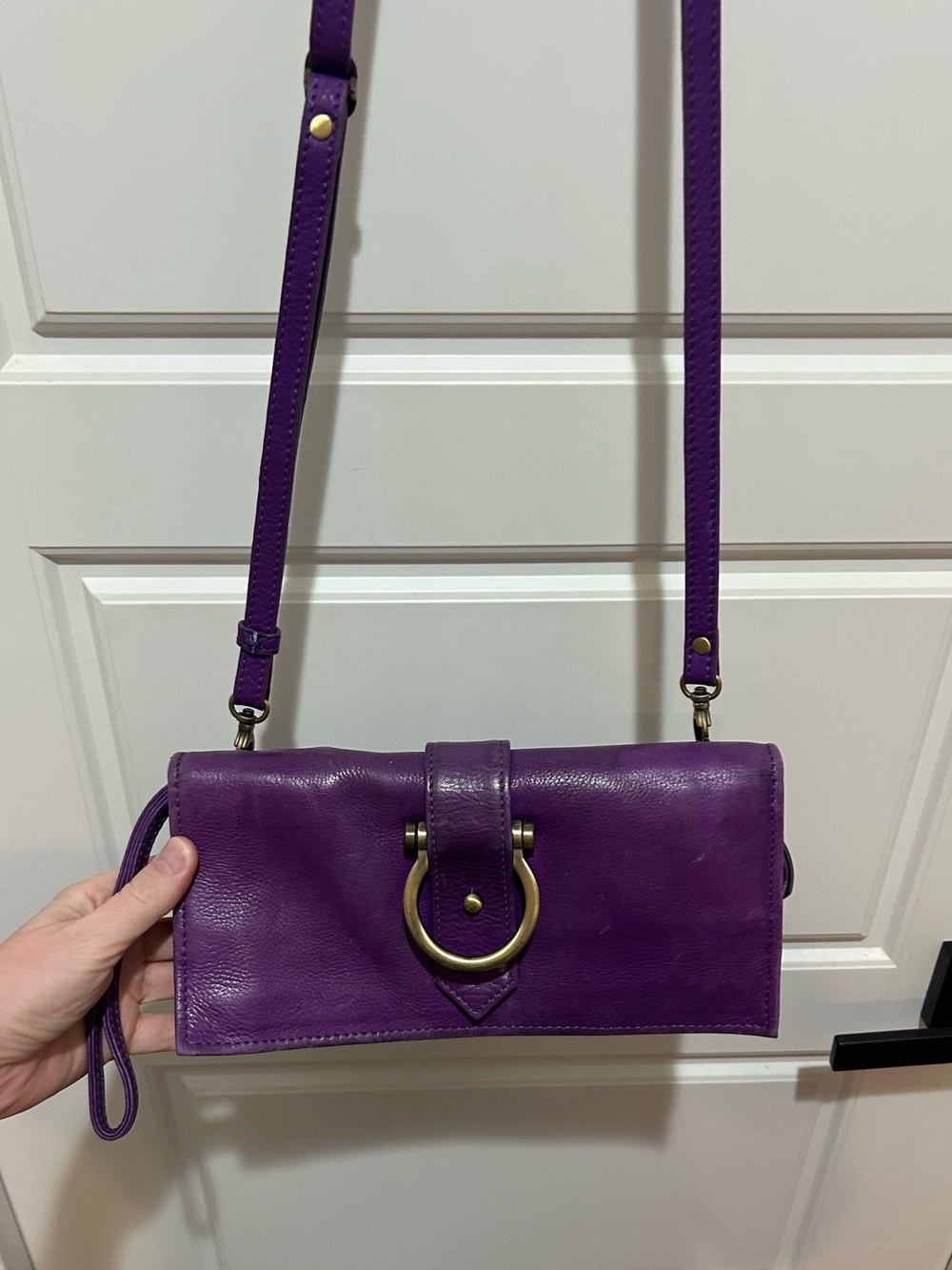 Sapahn Purple Leather Crossbody with removable strap